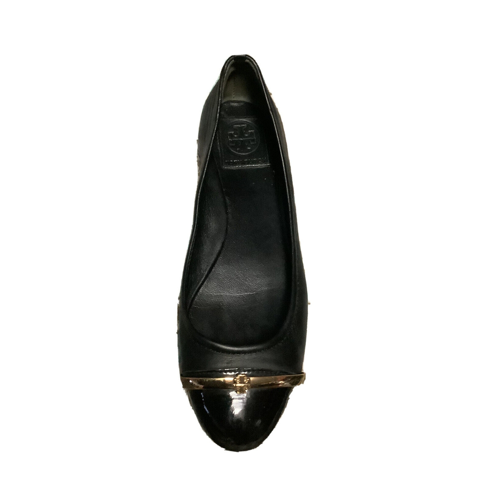 Tory Burch Pacey Driver Black Cap Toe Patent Ballet Flats Women Sz 7.5M